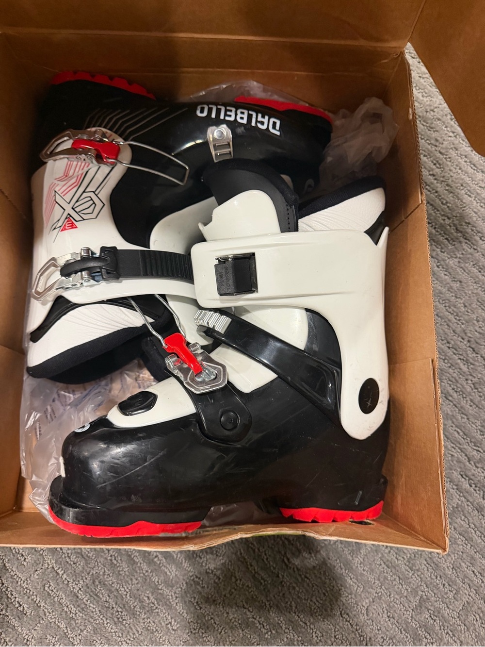 Dalbello Kids Black & White Ski Boots with Red Soles